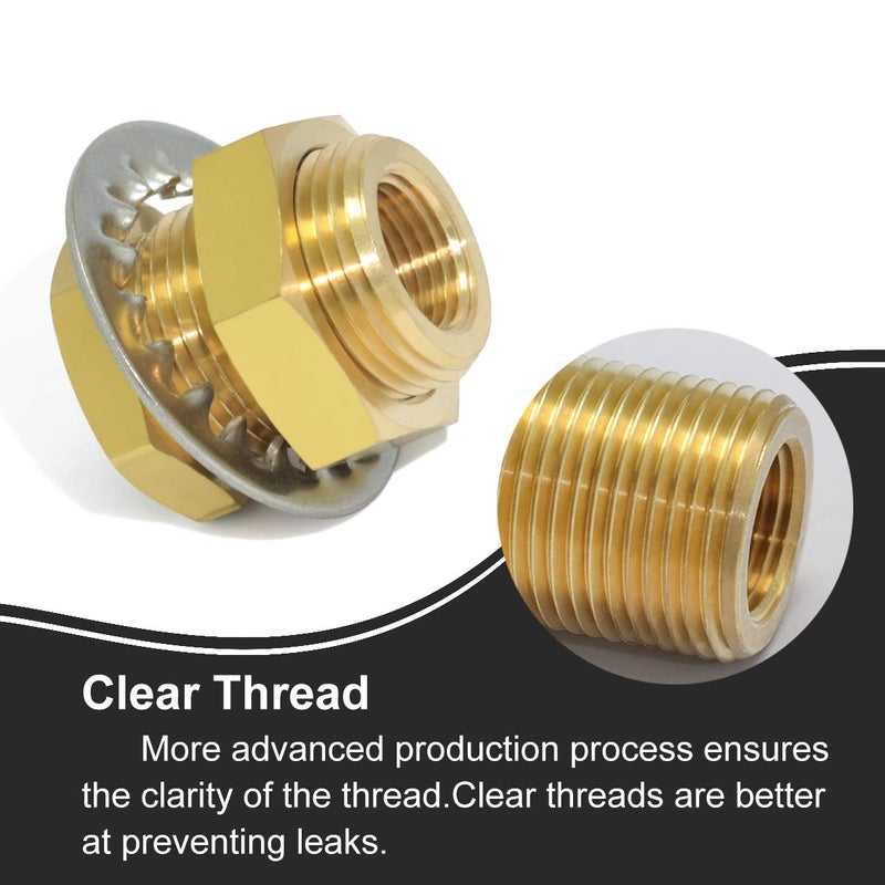 Boeray 2pcs Brass Bulkhead Fittings 3/8â€ NPT Female to 3/8â€ NPT Female Thread Bulkhead Straight Connector Brass Coupling 1.3â€ Length Outer Diameter 1â€-14 Bulkhead Tank Air Hose Line Pipe Fittings - Image 4